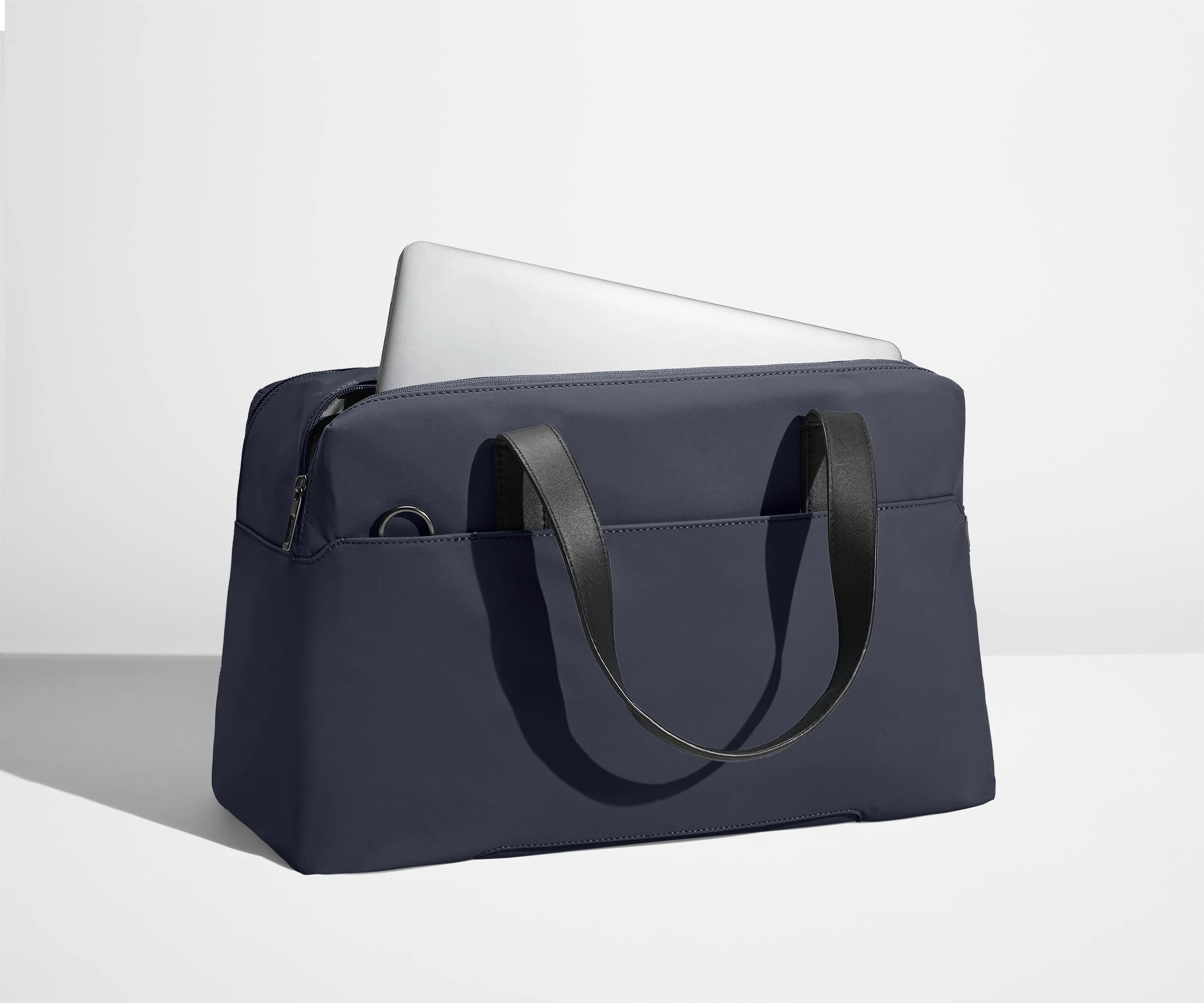 Laptop in the exterior laptop pocket that fits up to 16" devices