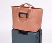 Large Featherlight Tote on top of a checked-size Away suitcase