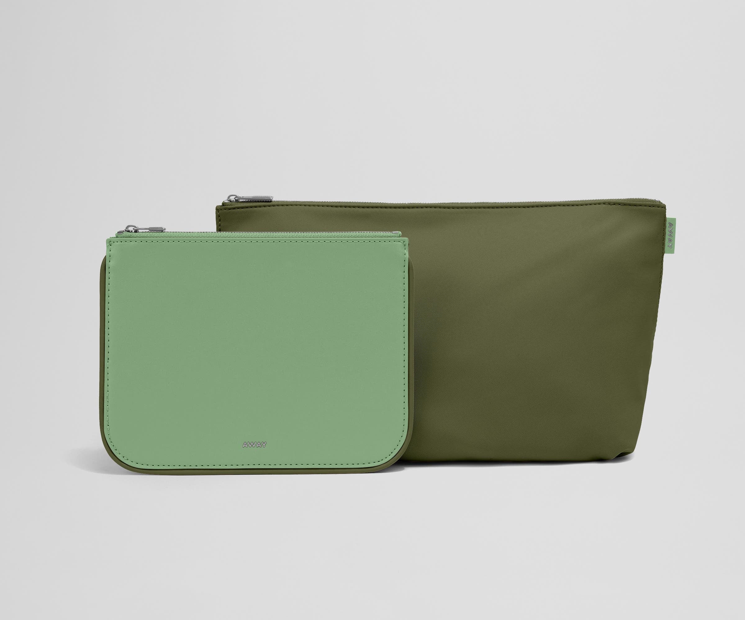 Small leather pouch and large nylon pouch in contrasting colors