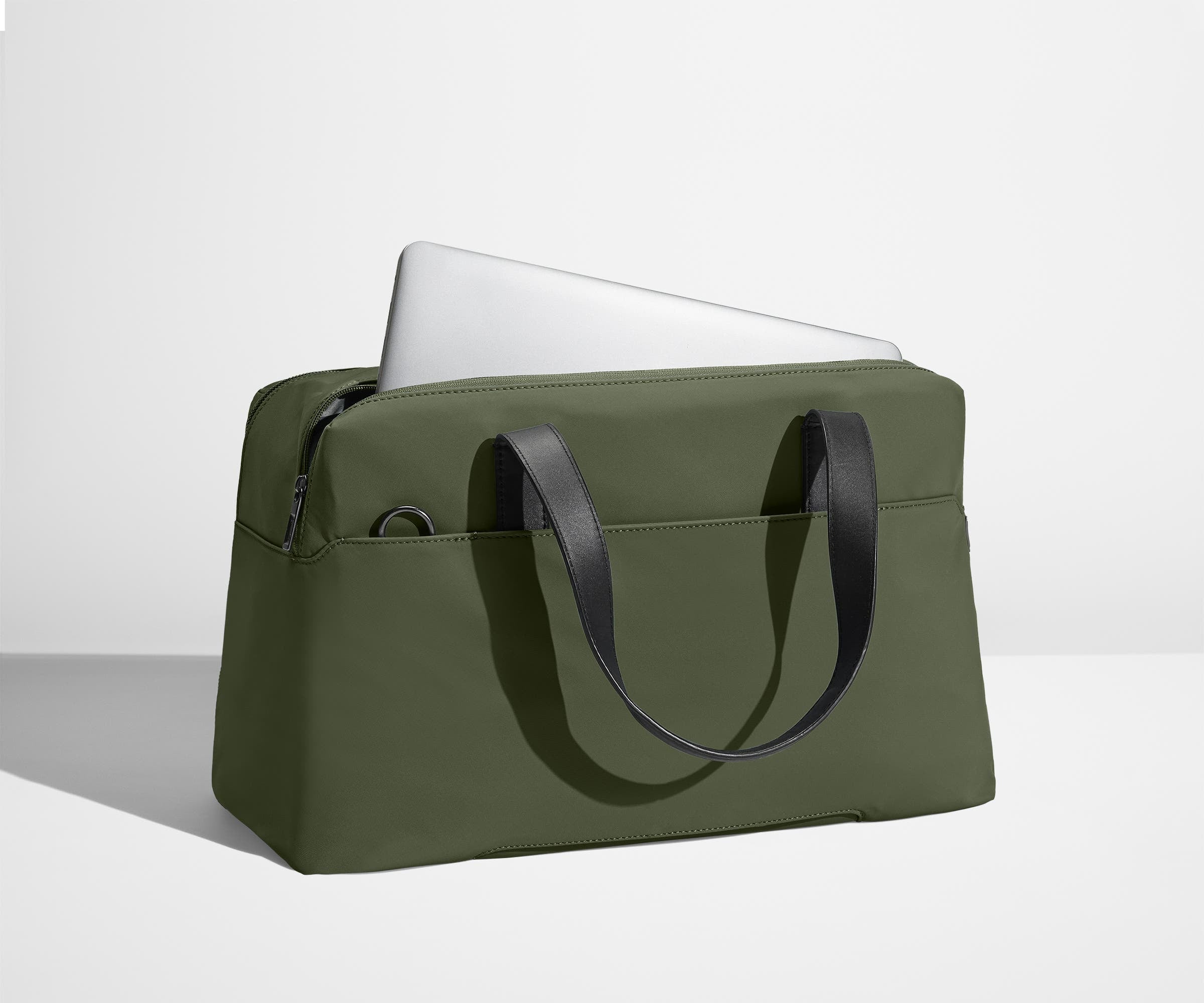 Laptop in the exterior laptop pocket that fits up to 16" devices