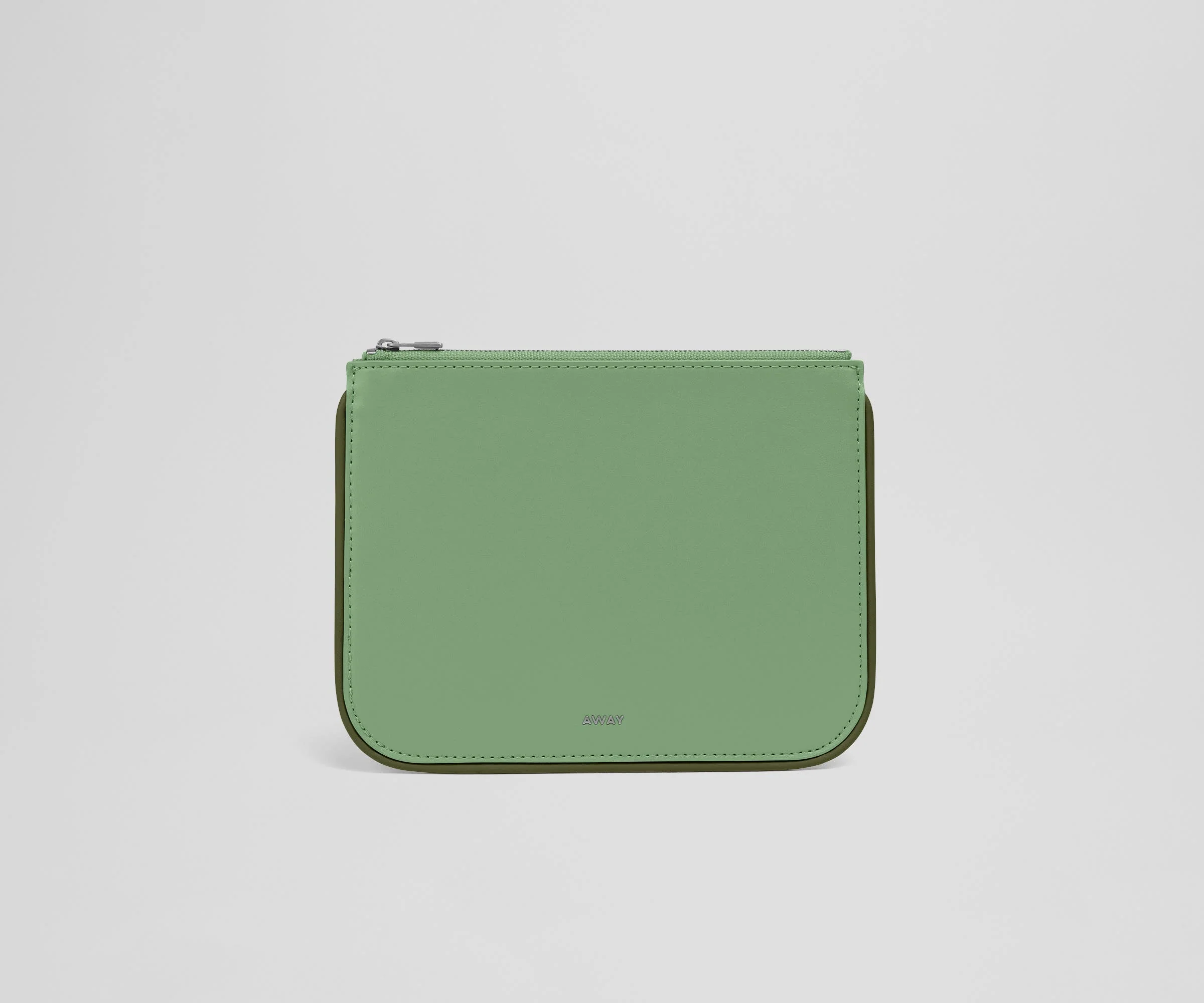 Front view of the small leather pouch with the Away logo