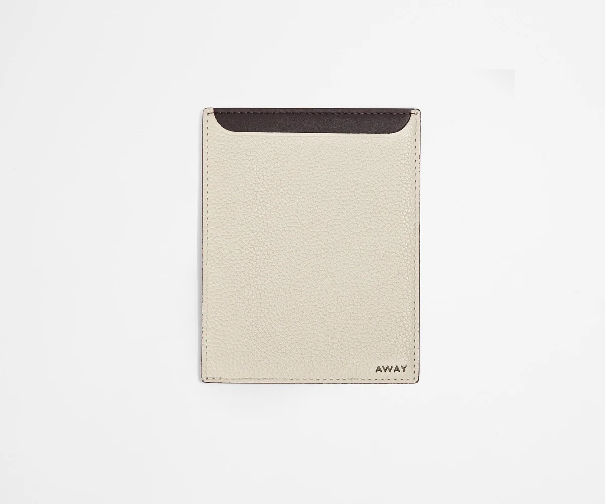 Front view of the passport wallet with a contrasting interior color