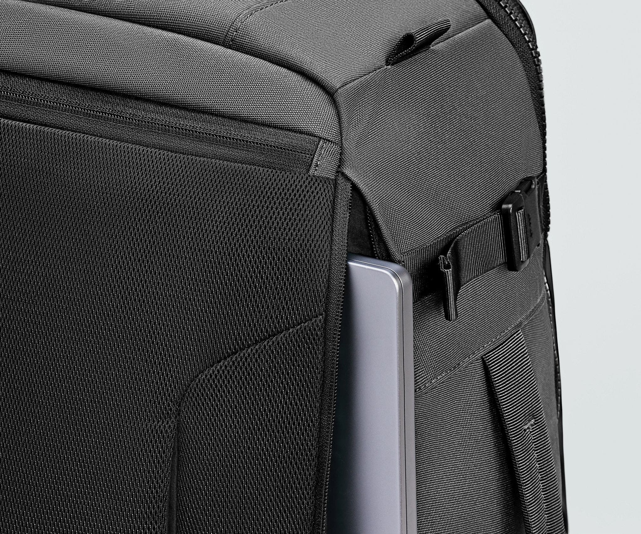 Laptop shown in the exterior laptop pocket