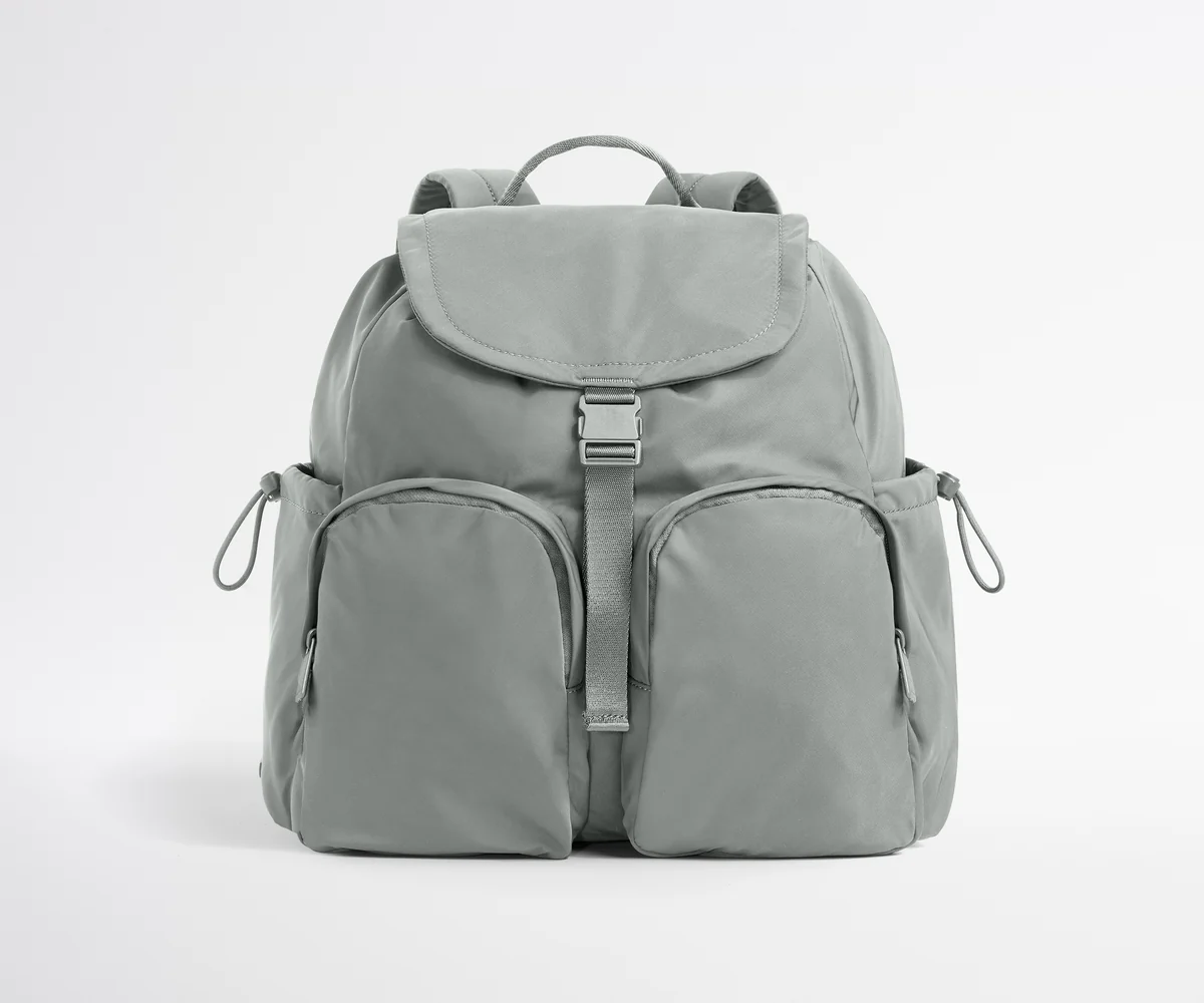 Gray backpack on a white background