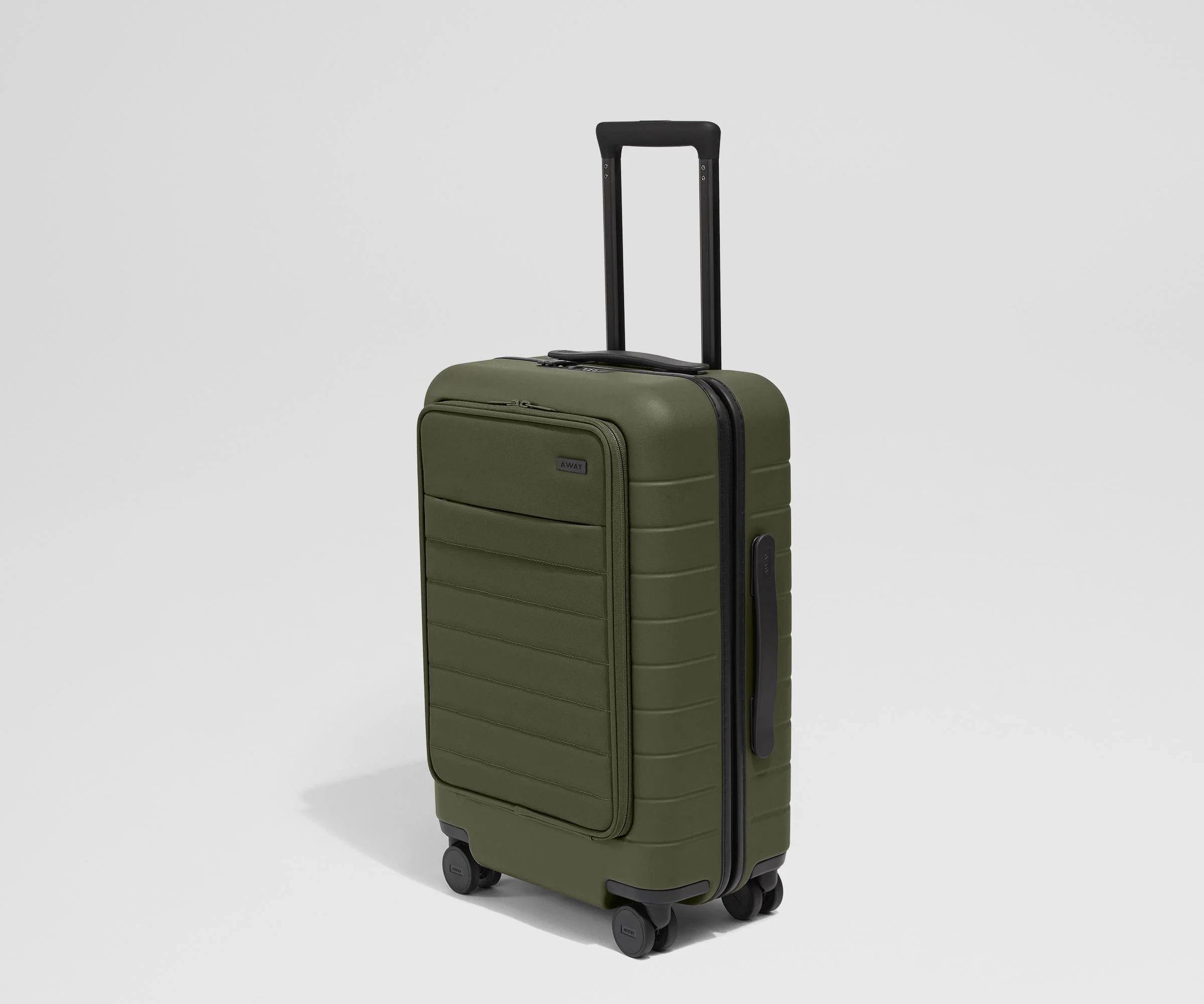 Angled product view of The Front Carry-On suitcase in Olive Green