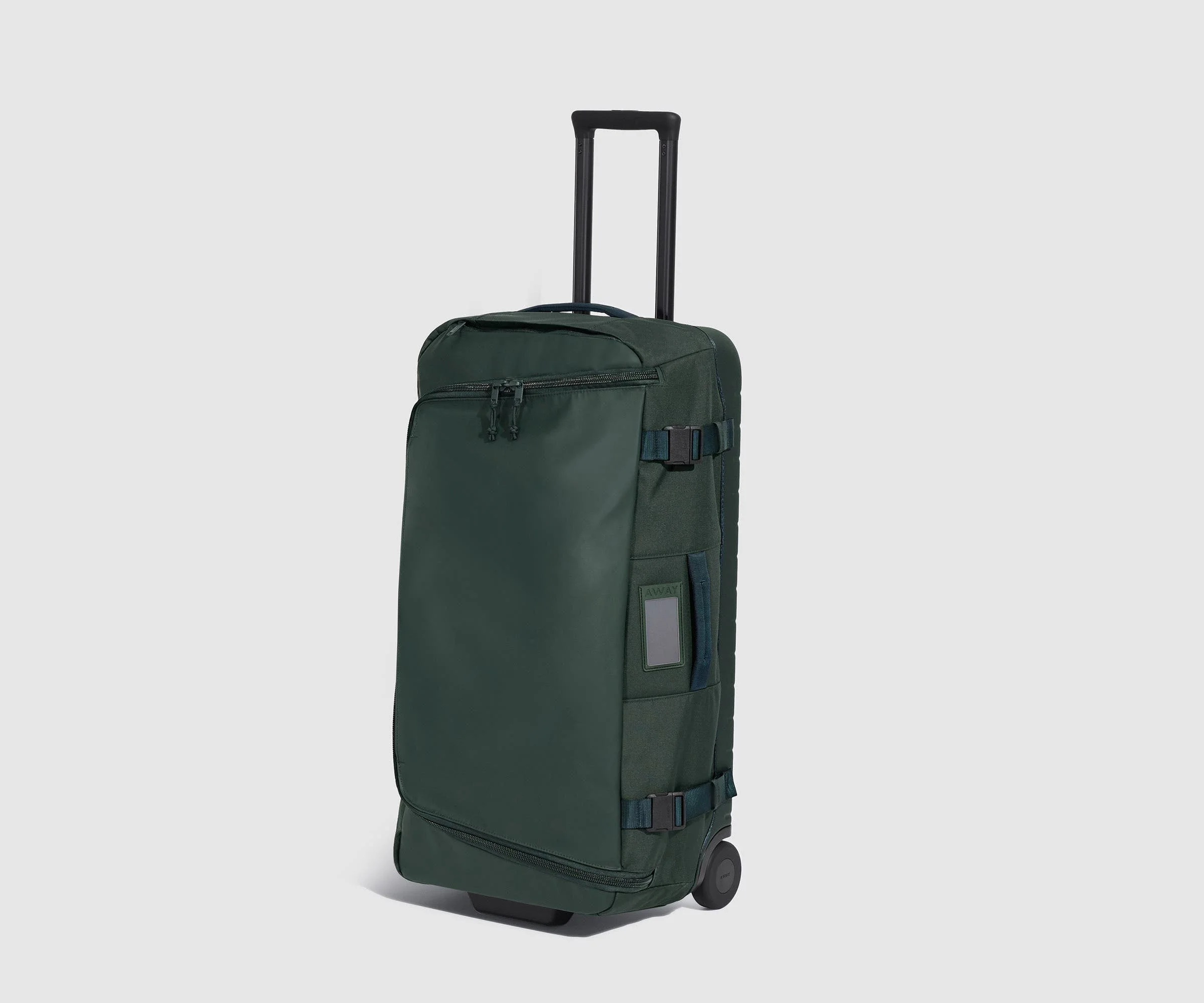 Angled view of the Active Rolling Duffle 85L, showing the side grab handles and ID luggage tag window 